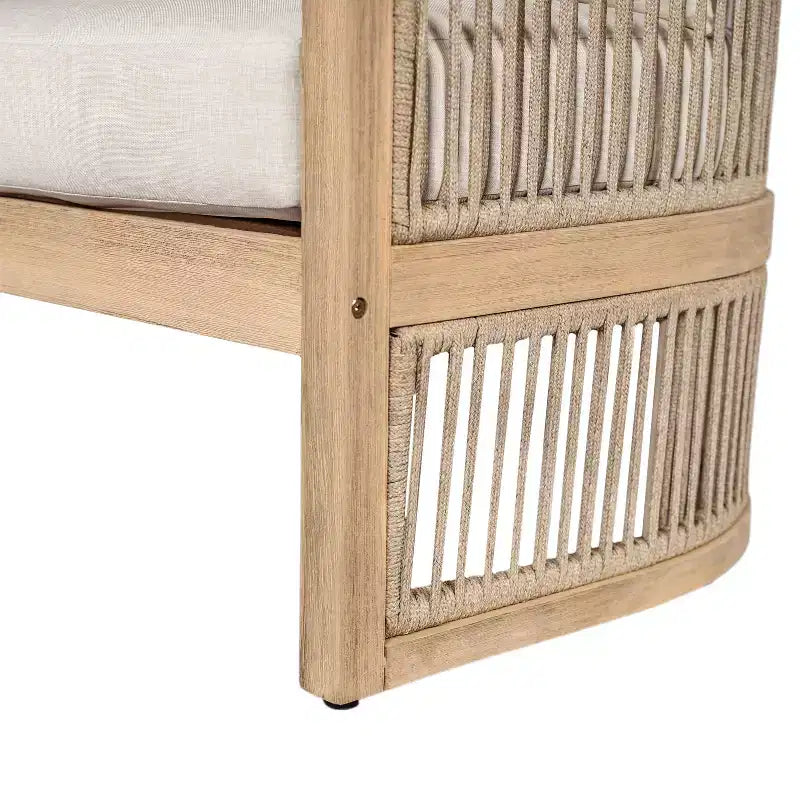 Christopher Knight Home Capheny Salotto da esterno boho 3 pezzi in legno di acacia e corda intrecciata con tavolino laterale in cemento leggero