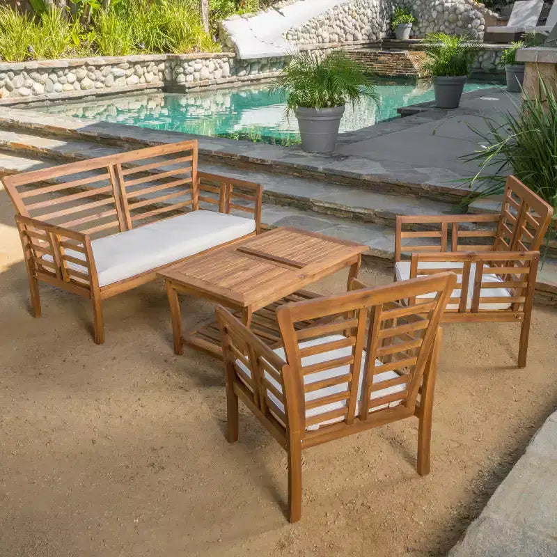GDFStudio Laurier Set da Salotto da Esterno a 4 Posti in Legno di Acacia con Cuscini
