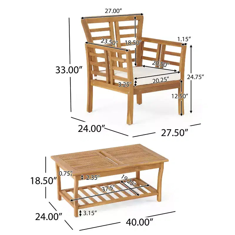 GDFStudio Laurier Set da Salotto da Esterno a 4 Posti in Legno di Acacia con Cuscini