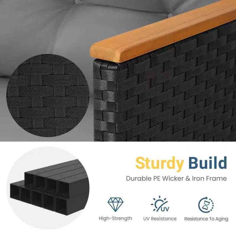 Set di mobili da giardino Heynemo a 4 posti, set da esterno in rattan PE resistente alle intemperie con tavolo contenitore, divano da esterno a L con cuscini