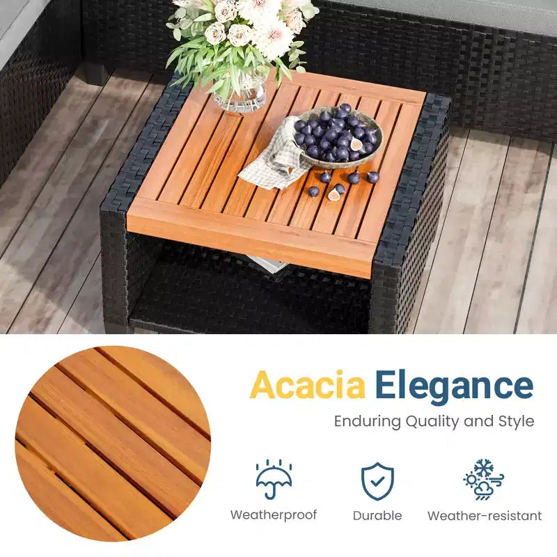 Set di mobili da giardino Heynemo a 4 posti, set da esterno in rattan PE resistente alle intemperie con tavolo contenitore, divano da esterno a L con cuscini