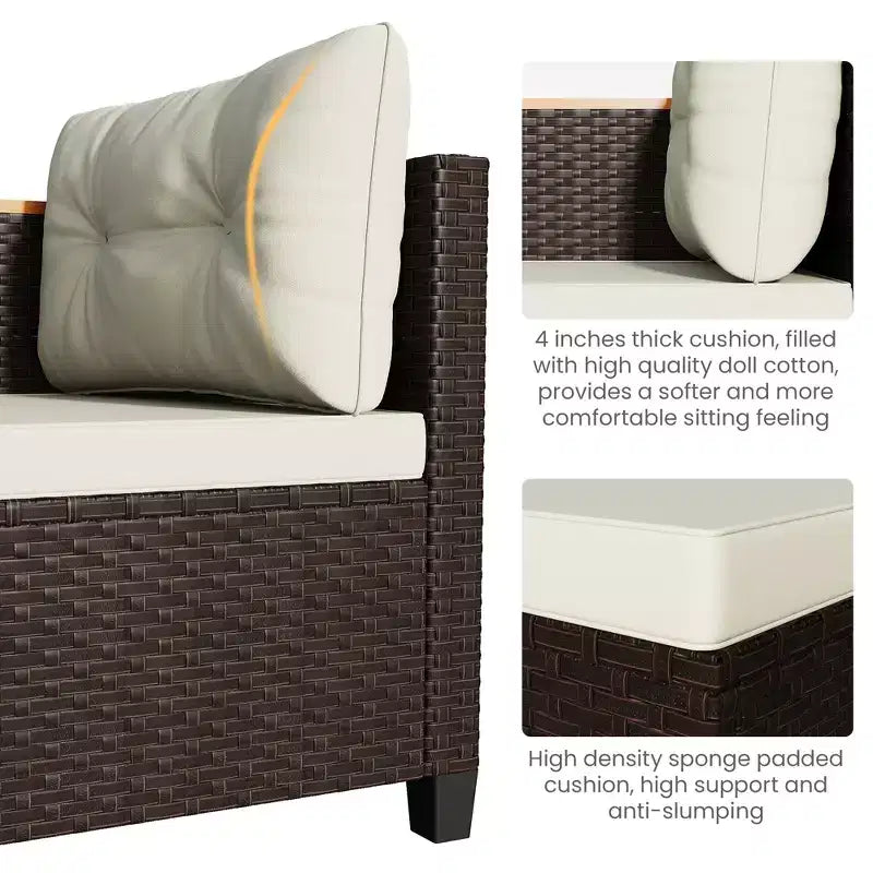 Set di mobili da giardino Heynemo a 4 posti, set da esterno in rattan PE resistente alle intemperie con tavolo contenitore, divano da esterno a L con cuscini