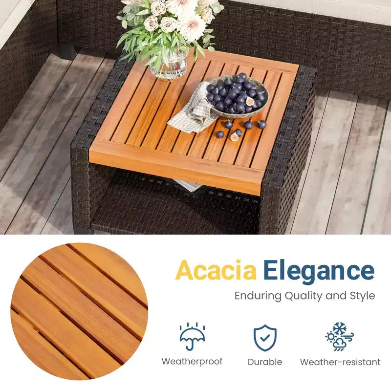 Set di mobili da giardino Heynemo a 4 posti, set da esterno in rattan PE resistente alle intemperie con tavolo contenitore, divano da esterno a L con cuscini