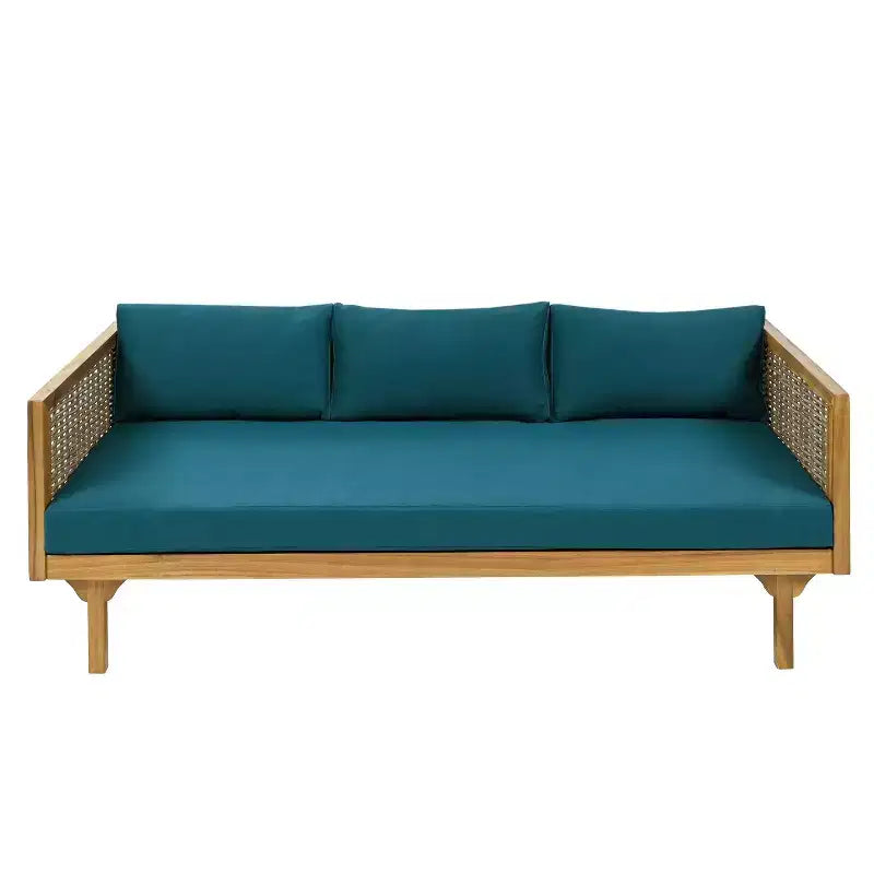 Set mobili da giardino 2 pezzi con divano a 3 posti in rattan grigio lungo 67,5 e tavolo rotondo in legno di acacia da 31,5