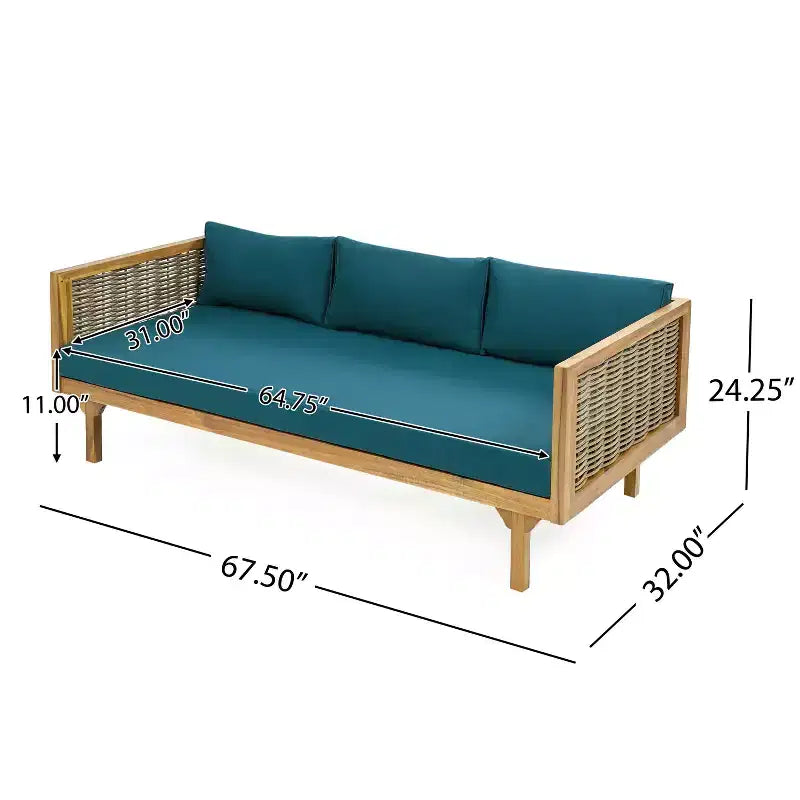 Set mobili da giardino 2 pezzi con divano a 3 posti in rattan grigio lungo 67,5 e tavolo rotondo in legno di acacia da 31,5