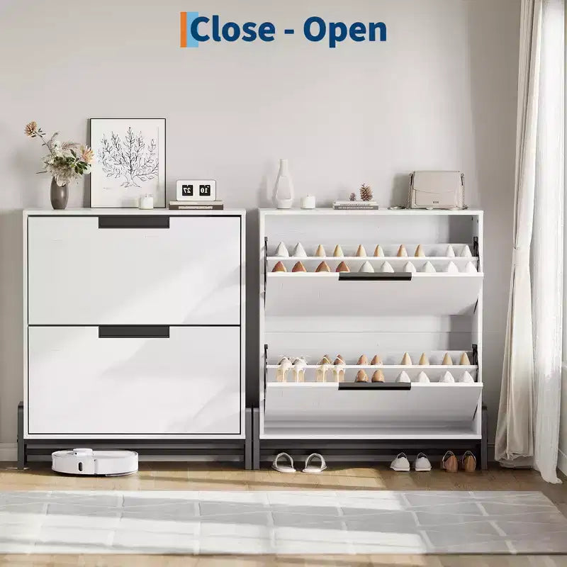 Scarpiera a cassetti a ribalta Vintage/Rovere/Bianco, da terra, capacità 12-36 paia