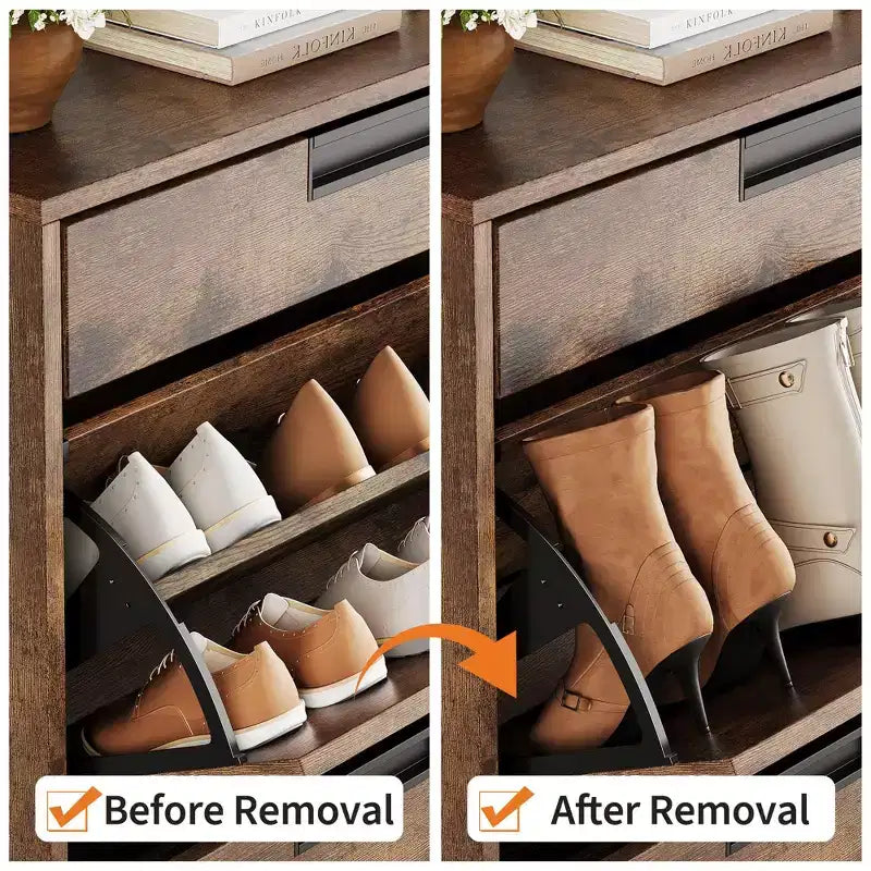 Scarpiera a cassetti a ribalta Vintage/Rovere/Bianco, da terra, capacità 12-36 paia
