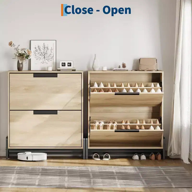 Scarpiera a cassetti a ribalta Vintage/Rovere/Bianco, da terra, capacità 12-36 paia
