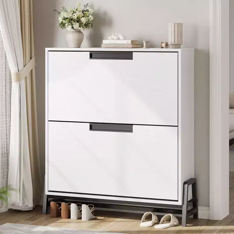 Scarpiera a cassetti a ribalta Vintage/Rovere/Bianco, da terra, capacità 12-36 paia