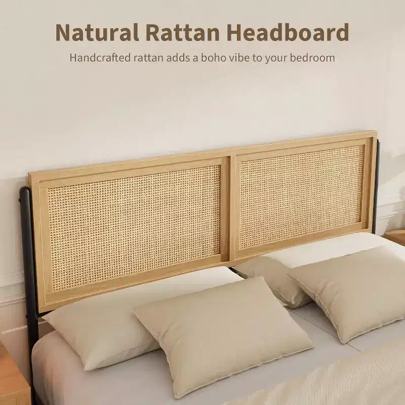 Struttura letto in rattan boho colore legno con testiera e pediera, piazza e mezza/matrimoniale, 1-2 persone