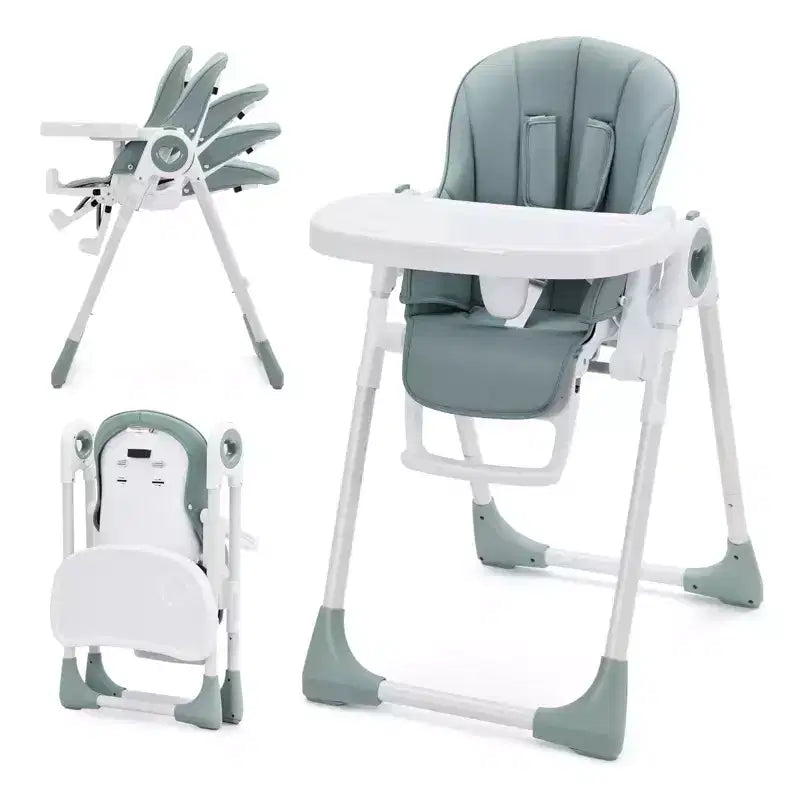 Seggiolone pieghevole per bambini, Champagne/Verde/Grigio, 5 posizioni reclinabili e 7 altezze regolabili, per 1 bambino