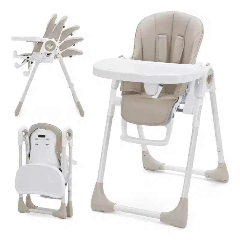Seggiolone pieghevole per bambini, Champagne/Verde/Grigio, 5 posizioni reclinabili e 7 altezze regolabili, per 1 bambino