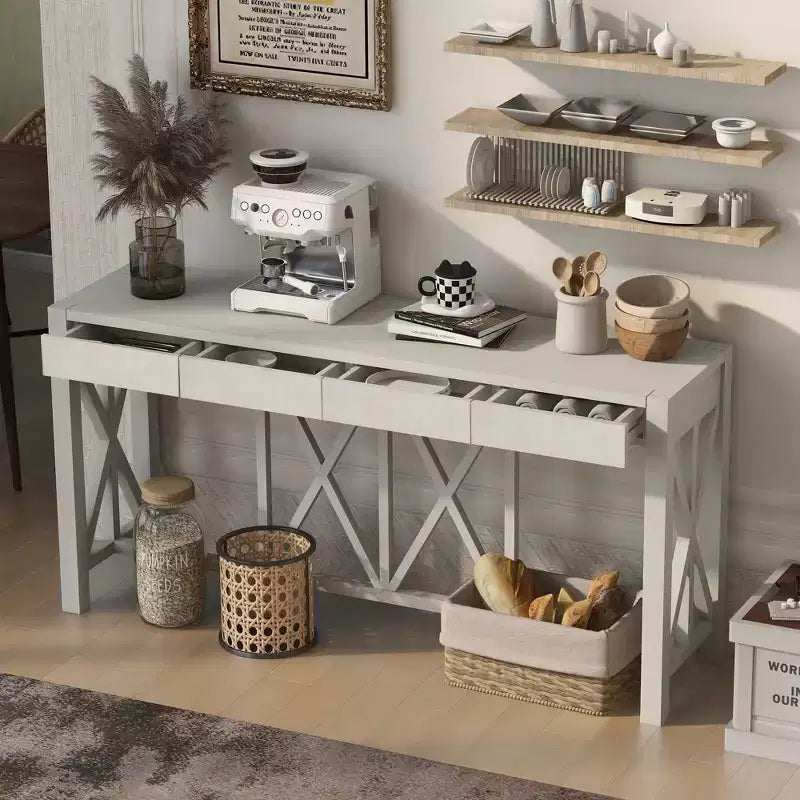 Tavolo Consolle Crisscross con 4 Cassetti, Beige / Nero / Grigio / Blu Scuro, 1 pezzo