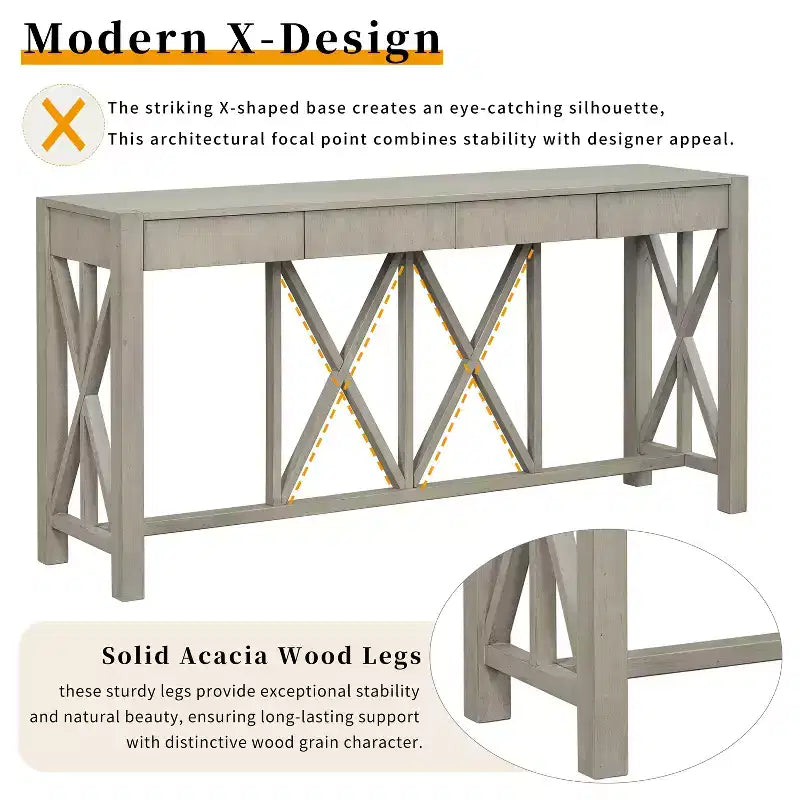 Tavolo Consolle Crisscross con 4 Cassetti, Beige / Nero / Grigio / Blu Scuro, 1 pezzo
