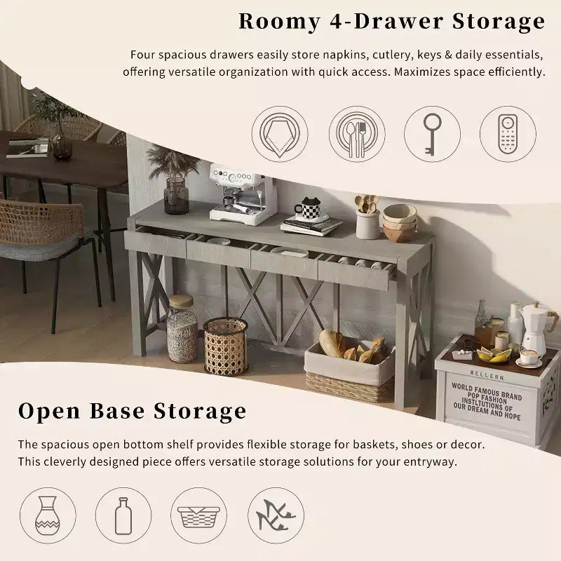 Tavolo Consolle Crisscross con 4 Cassetti, Beige / Nero / Grigio / Blu Scuro, 1 pezzo