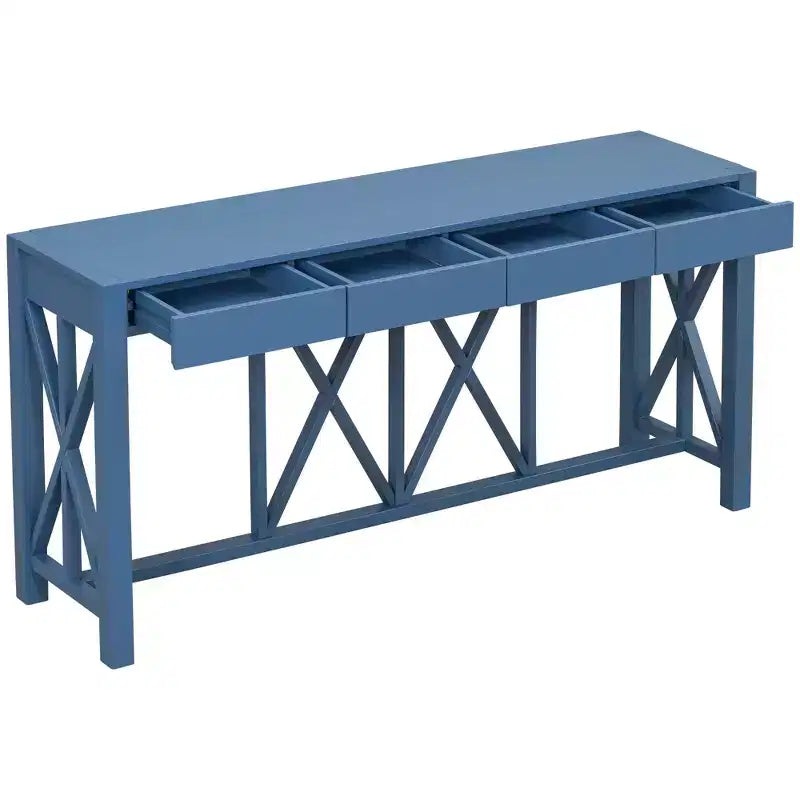 Tavolo Consolle Crisscross con 4 Cassetti, Beige / Nero / Grigio / Blu Scuro, 1 pezzo
