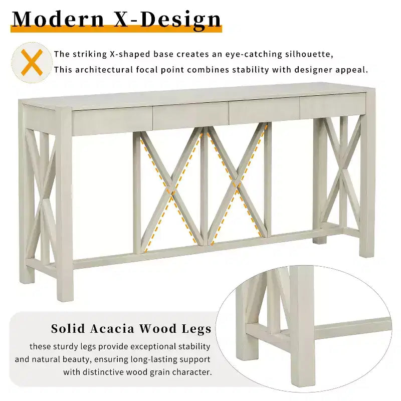 Tavolo Consolle Crisscross con 4 Cassetti, Beige / Nero / Grigio / Blu Scuro, 1 pezzo