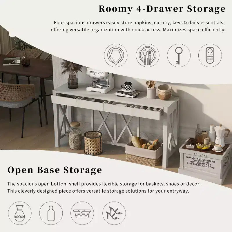 Tavolo Consolle Crisscross con 4 Cassetti, Beige / Nero / Grigio / Blu Scuro, 1 pezzo