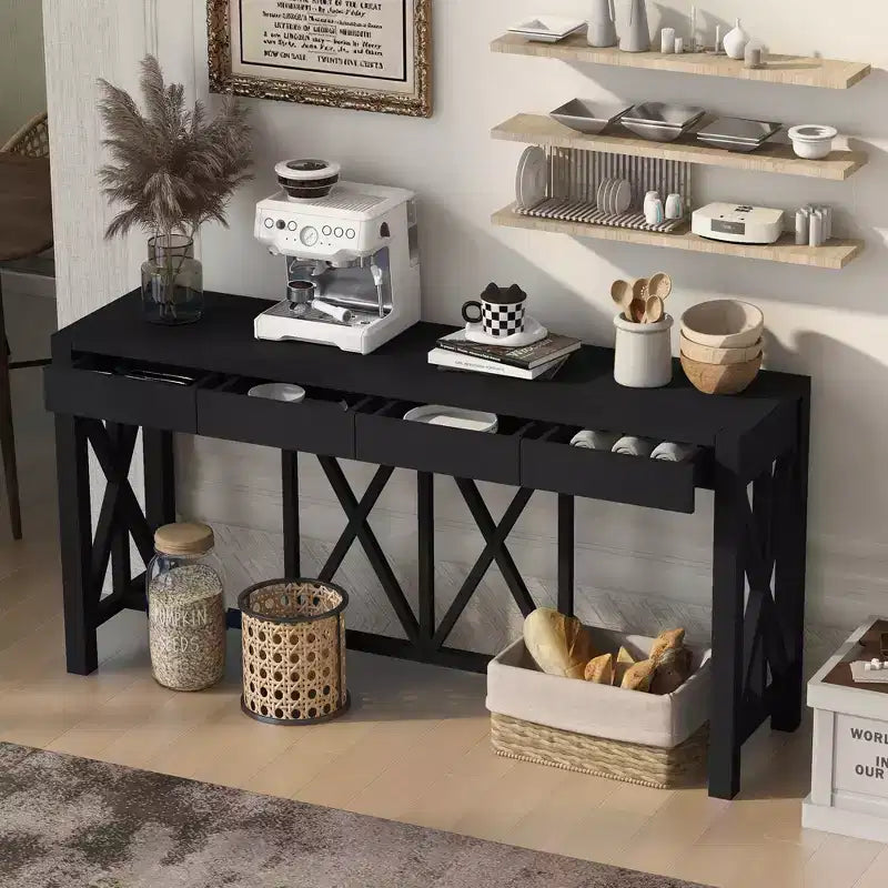 Tavolo Consolle Crisscross con 4 Cassetti, Beige / Nero / Grigio / Blu Scuro, 1 pezzo