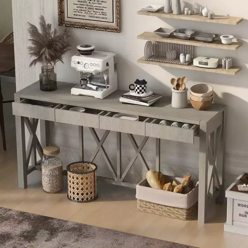 Tavolo Consolle Crisscross con 4 Cassetti, Beige / Nero / Grigio / Blu Scuro, 1 pezzo