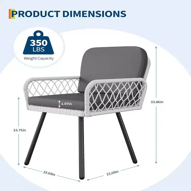 Set di 4 sedie da pranzo per esterni GustoWave con cuscini per interni, giardino, balcone, terrazza, cortile