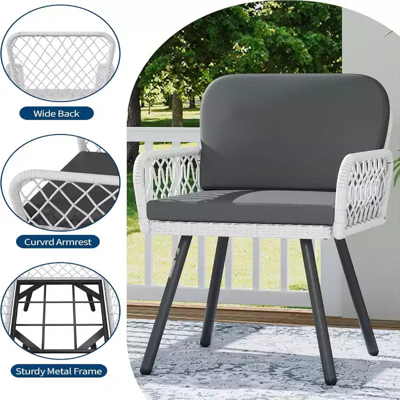 Set di 4 sedie da pranzo per esterni GustoWave con cuscini per interni, giardino, balcone, terrazza, cortile