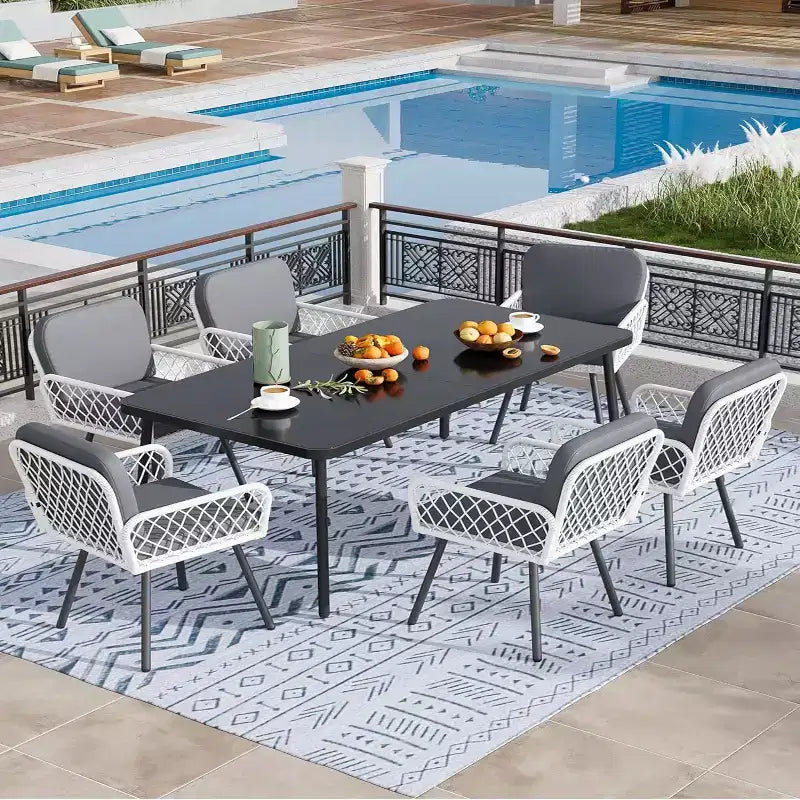 Set di 4 sedie da pranzo per esterni GustoWave con cuscini per interni, giardino, balcone, terrazza, cortile