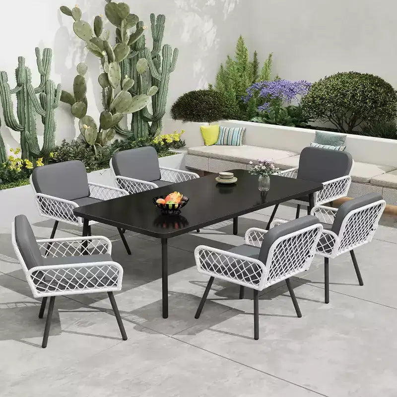 Set di 4 sedie da pranzo per esterni GustoWave con cuscini per interni, giardino, balcone, terrazza, cortile