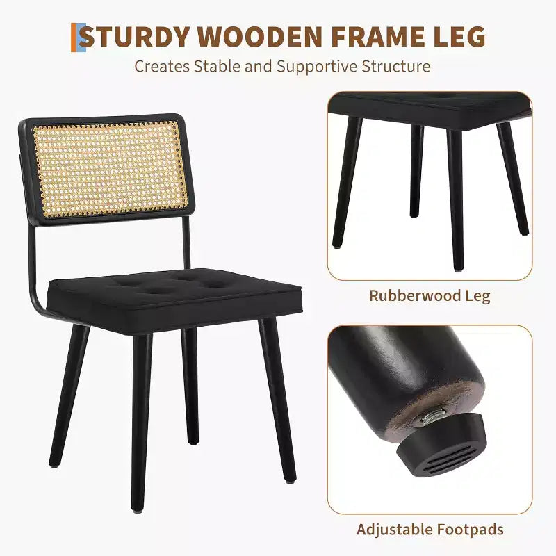 Sedia da pranzo in rattan GustoWave (2 posti), sedia vintage da sala da pranzo, nera