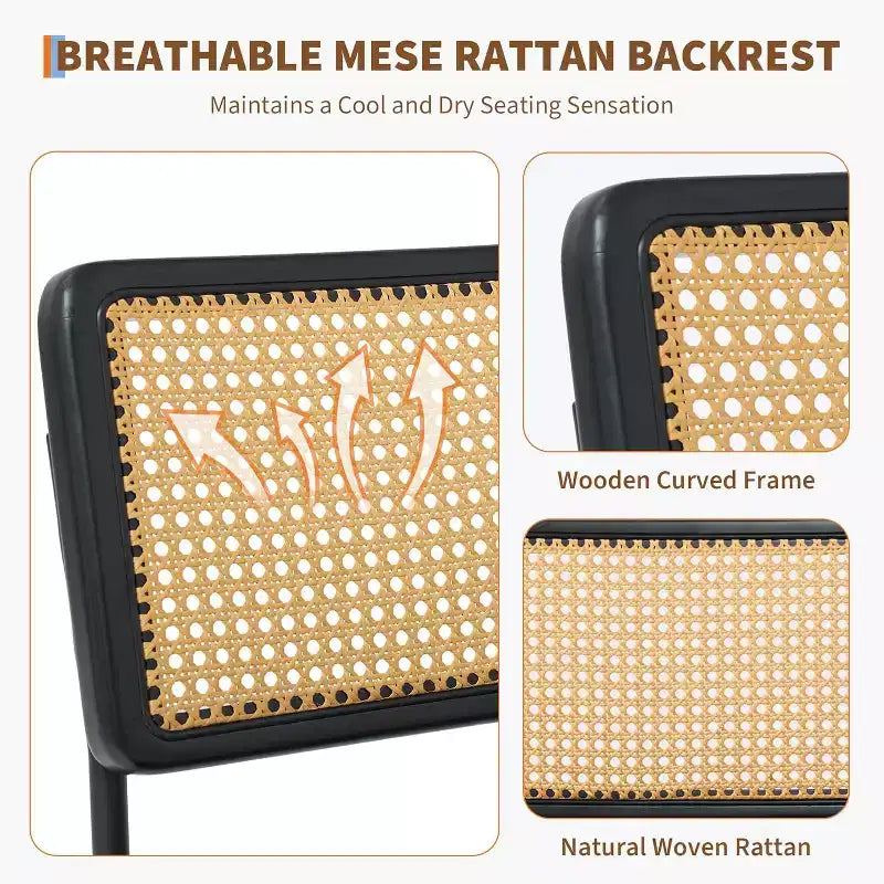 Sedia da pranzo in rattan GustoWave (2 posti), sedia vintage da sala da pranzo, nera