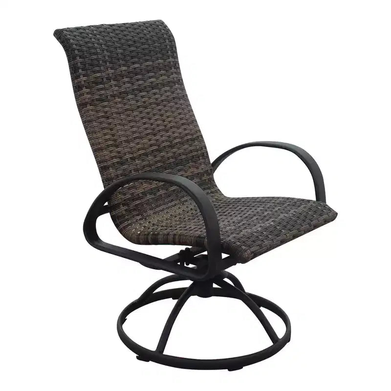 Set da 5 pezzi con tavolo fuoco rettangolare e sedie a dondolo girevoli in vimini Courtyard Casual Santa Fe Include un tavolo fuoco rettangolare e quattro sedie a dondolo girevoli in vimini