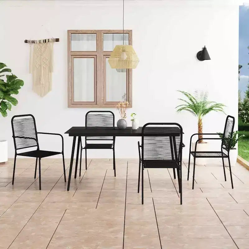 vidaXL Set da pranzo da giardino 5/7 pezzi, in corda di cotone e acciaio, nero per patio esterno