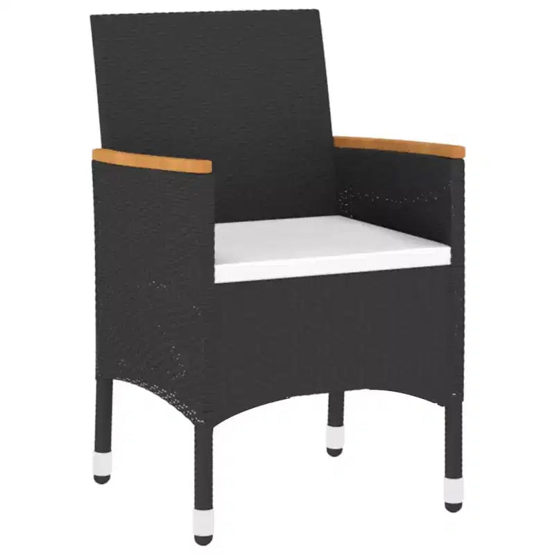 vidaXL Set da pranzo da esterno 3 pz - Polyrattan - Nero - Tavolo da giardino e 2 sedie con cuscini, piano in vetro temperato
