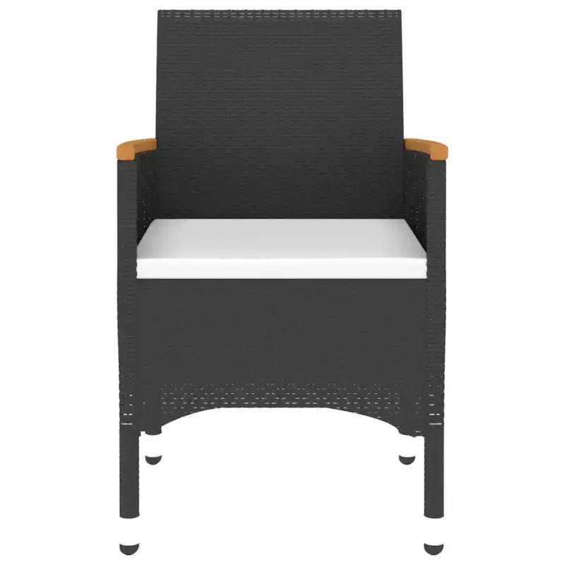 vidaXL Set da pranzo da esterno 3 pz - Polyrattan - Nero - Tavolo da giardino e 2 sedie con cuscini, piano in vetro temperato