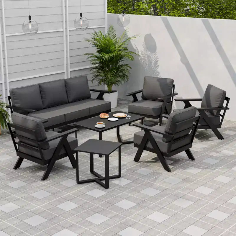 EAGLE PEAK Urban Slate Set di Mobili da Esterno Moderni in 7 Pezzi, Divano, Sedie da Patio, Tavolino da Caffè e Tavolino Laterale