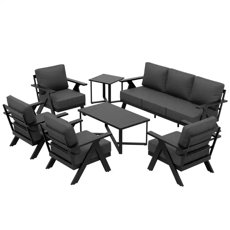 EAGLE PEAK Urban Slate Set di Mobili da Esterno Moderni in 7 Pezzi, Divano, Sedie da Patio, Tavolino da Caffè e Tavolino Laterale