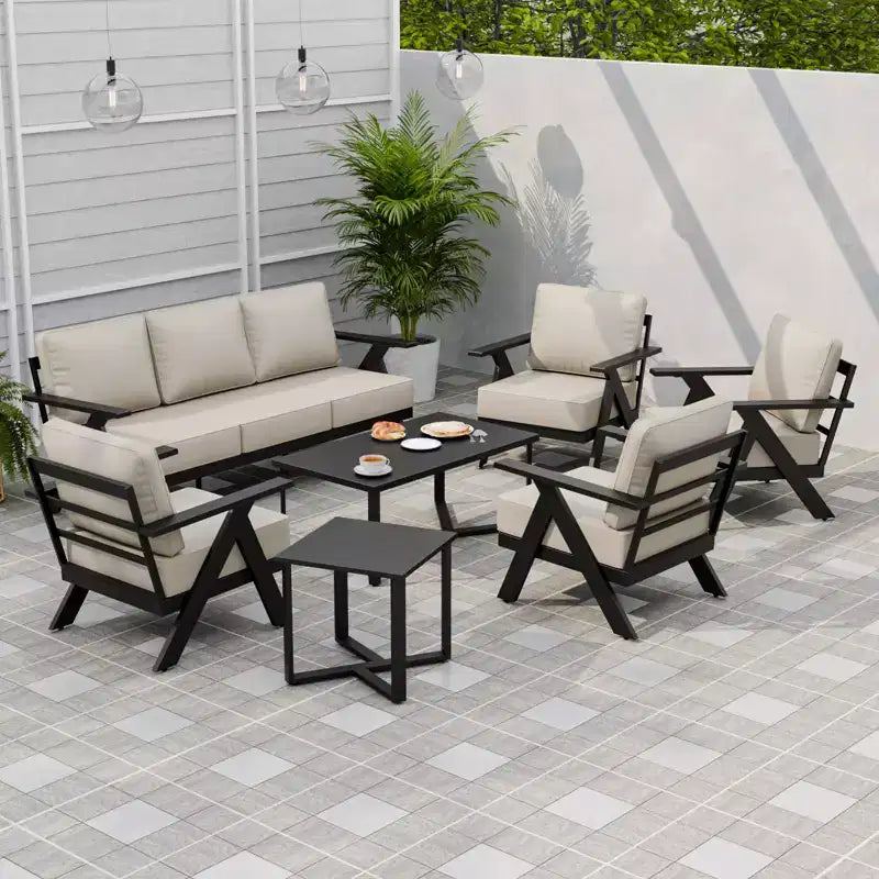 EAGLE PEAK Urban Slate Set di Mobili da Esterno Moderni in 7 Pezzi, Divano, Sedie da Patio, Tavolino da Caffè e Tavolino Laterale