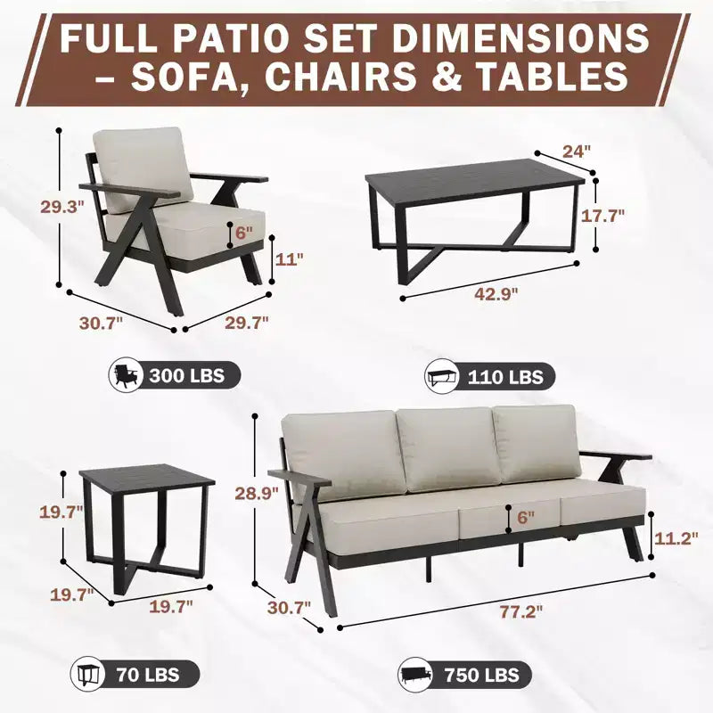 EAGLE PEAK Urban Slate Set di Mobili da Esterno Moderni in 7 Pezzi, Divano, Sedie da Patio, Tavolino da Caffè e Tavolino Laterale