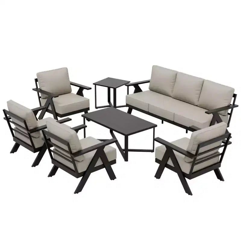 EAGLE PEAK Urban Slate Set di Mobili da Esterno Moderni in 7 Pezzi, Divano, Sedie da Patio, Tavolino da Caffè e Tavolino Laterale