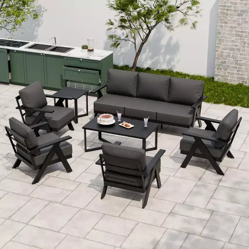 EAGLE PEAK Urban Slate Set di Mobili da Esterno Moderni in 7 Pezzi, Divano, Sedie da Patio, Tavolino da Caffè e Tavolino Laterale