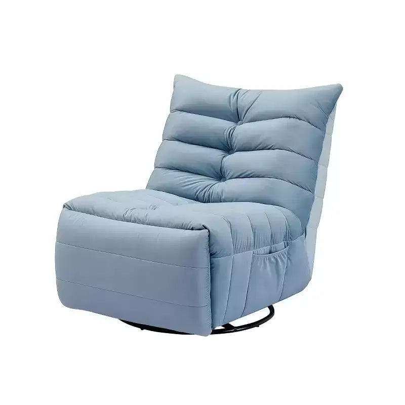 Poltrona Reclinabile Girevole in Velluto Blu Lago con Tasca Laterale, 1 Posto