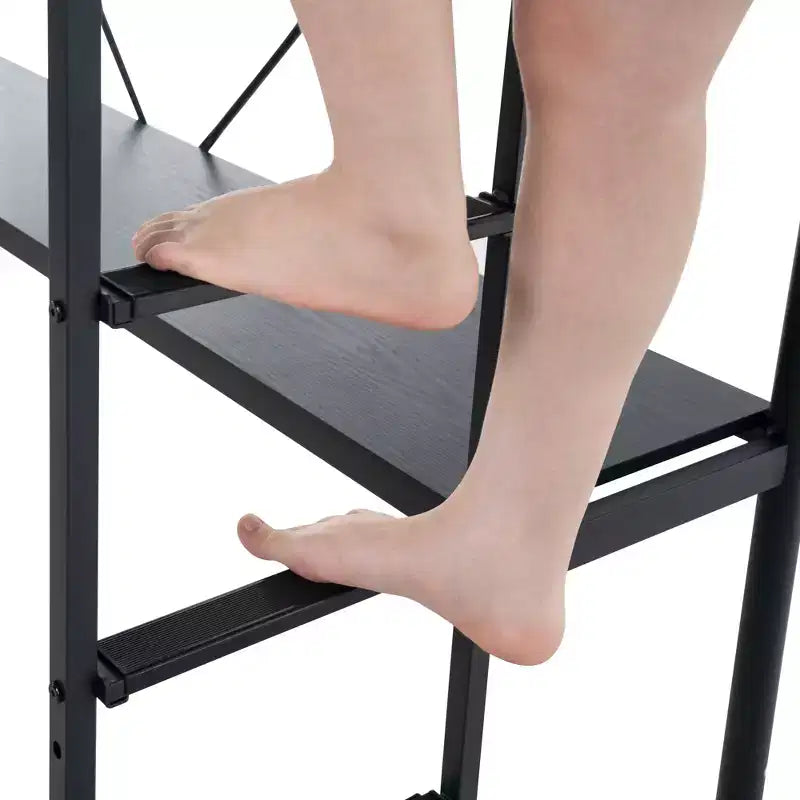 Letto a soppalco in metallo nero con scrivania e luce LED, singolo, una piazza e mezza/matrimoniale