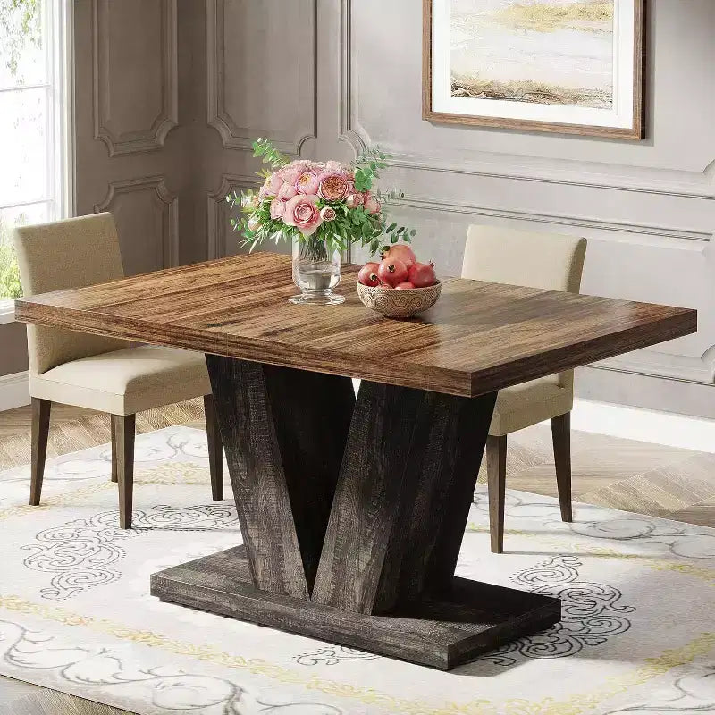 Tavolo da pranzo rettangolare con base a piedistallo, 4 posti – Nero/marrone, Marrone/bianco, Bianco