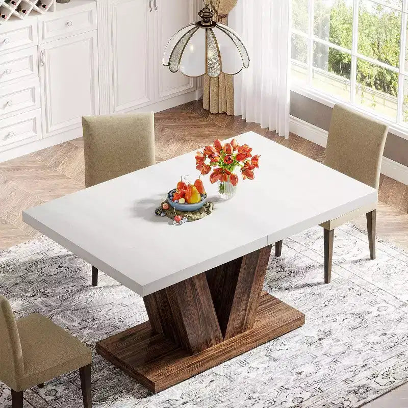 Tavolo da pranzo rettangolare con base a piedistallo, 4 posti – Nero/marrone, Marrone/bianco, Bianco