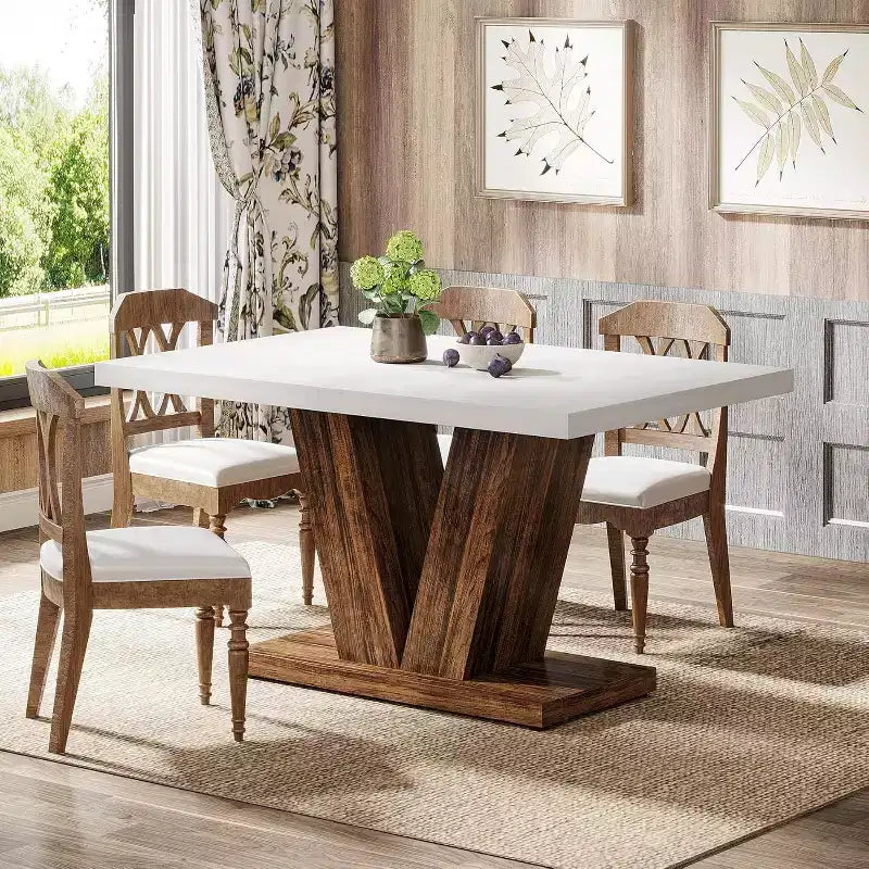 Tavolo da pranzo rettangolare con base a piedistallo, 4 posti – Nero/marrone, Marrone/bianco, Bianco