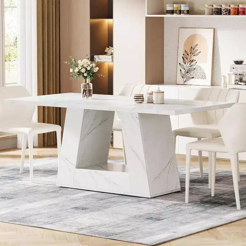 Tavolo da pranzo rettangolare con base a piedistallo, 4 posti – Nero/marrone, Marrone/bianco, Bianco