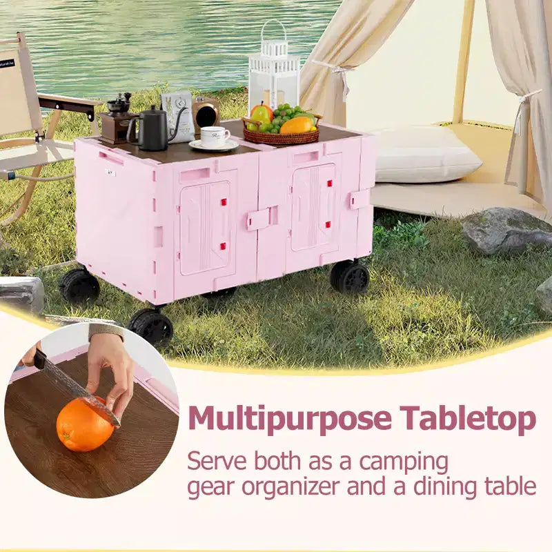 Carrello multiuso pieghevole a 2 ripiani (nero/rosa/bianco) con 5 ruote, uso singolo