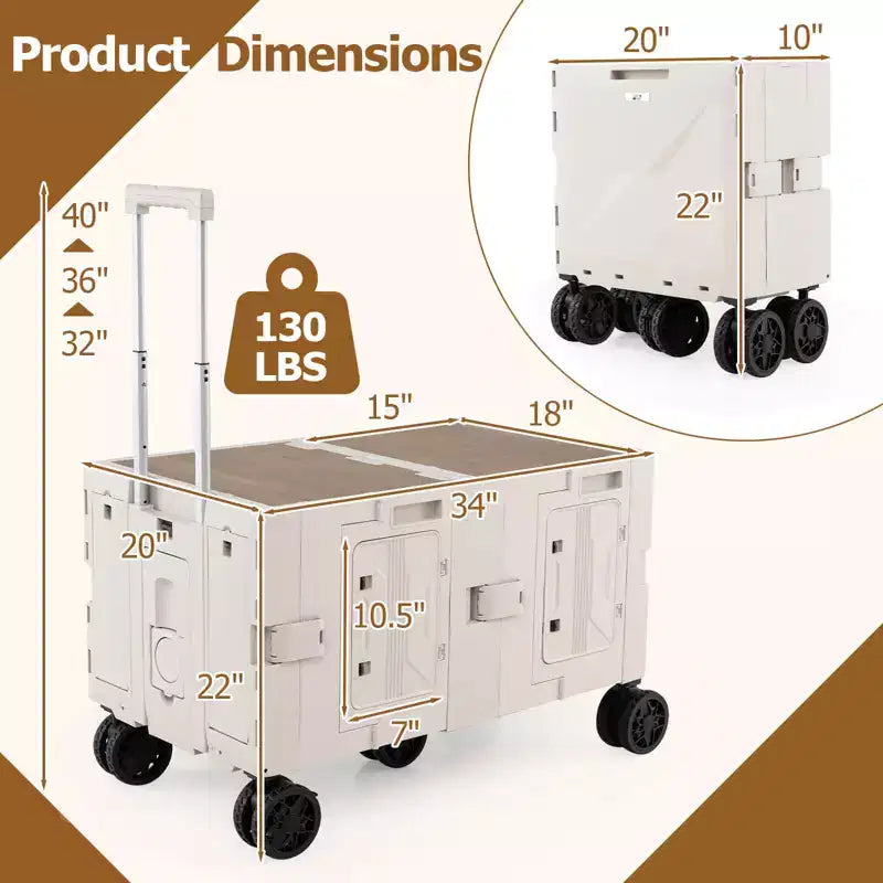 Carrello multiuso pieghevole a 2 ripiani (nero/rosa/bianco) con 5 ruote, uso singolo