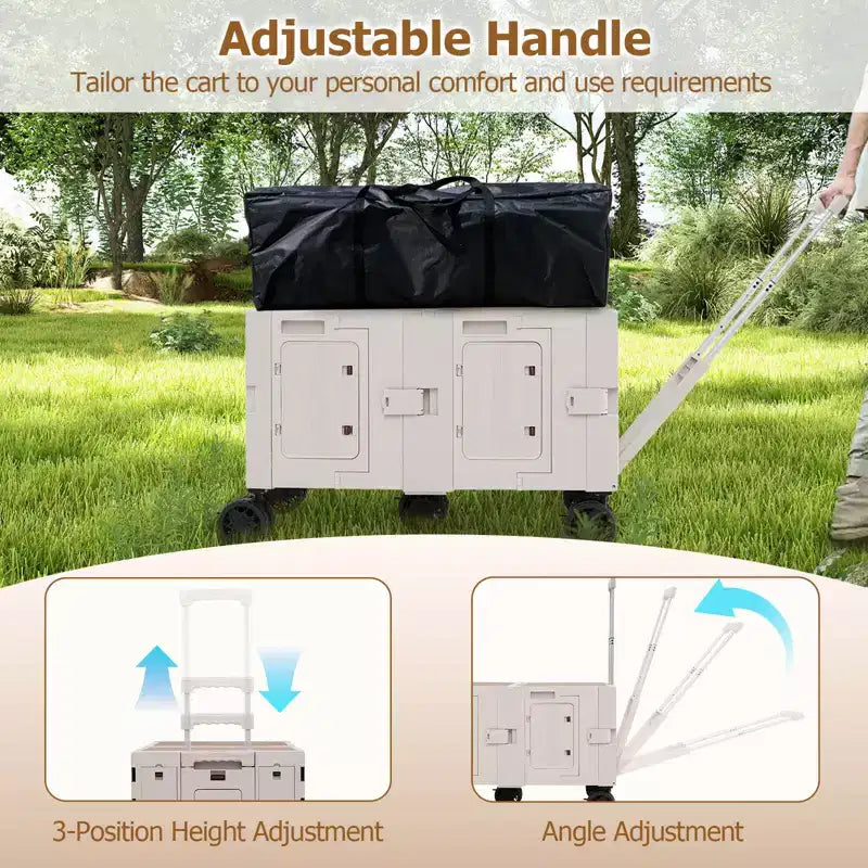 Carrello multiuso pieghevole a 2 ripiani (nero/rosa/bianco) con 5 ruote, uso singolo