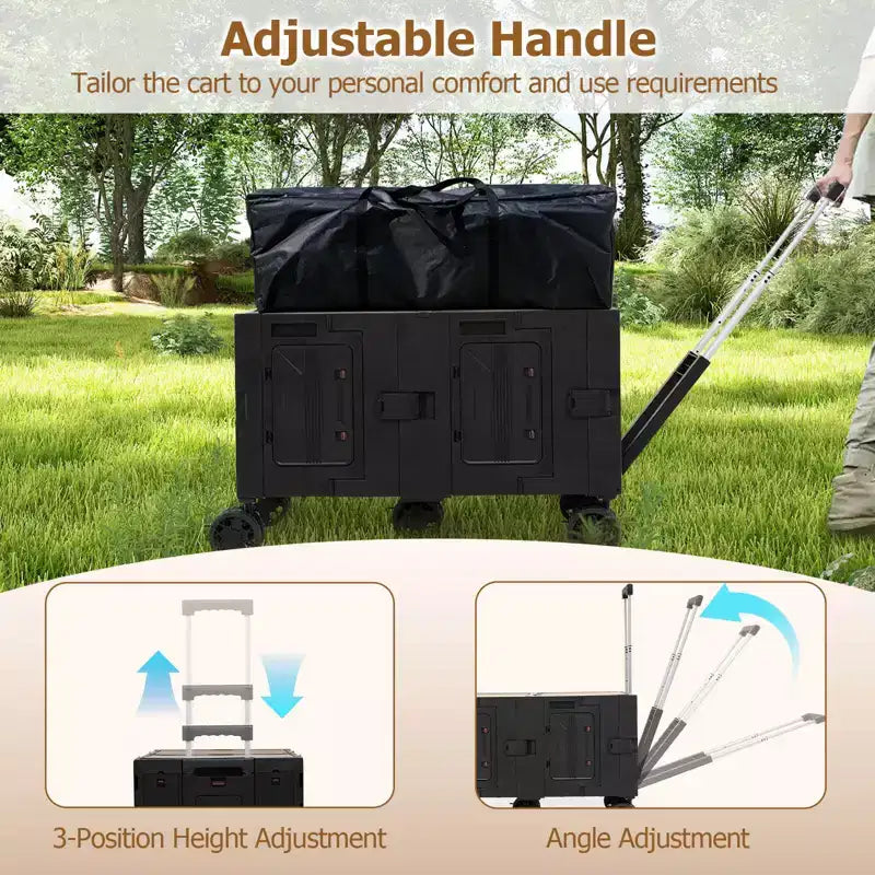 Carrello multiuso pieghevole a 2 ripiani (nero/rosa/bianco) con 5 ruote, uso singolo